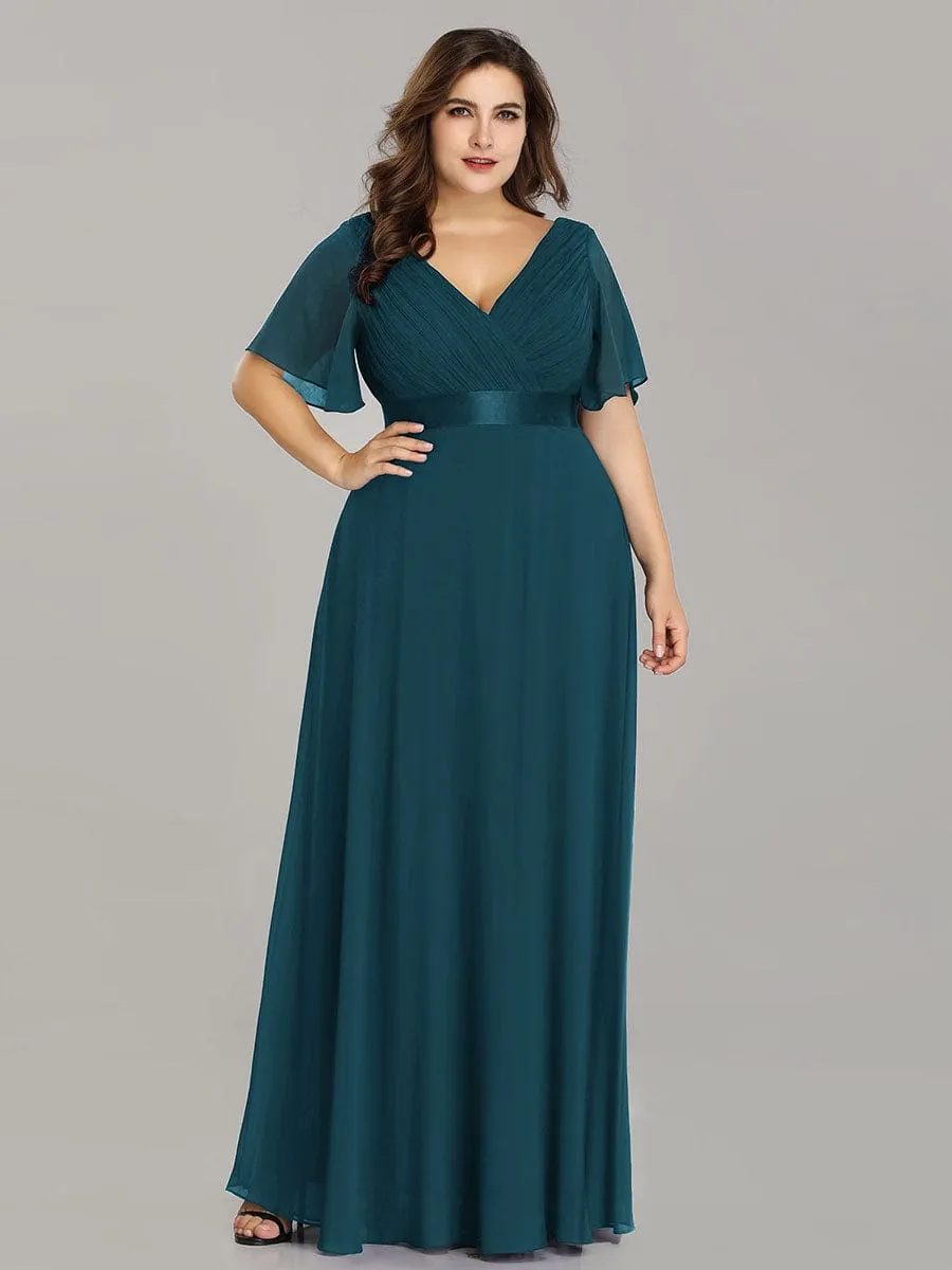 Plus Size Empire Waist V Back Bridesmaid Dress with Short Sleeves