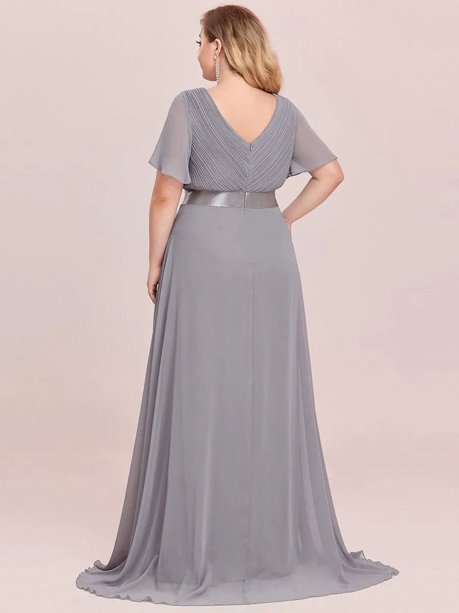 Plus Size Empire Waist V Back Bridesmaid Dress with Short Sleeves