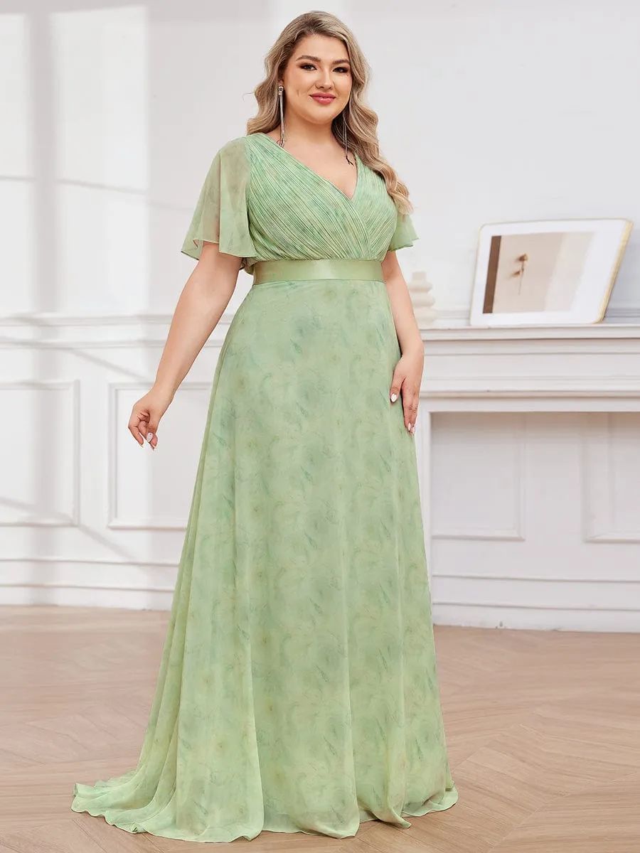 Plus Size Empire Waist V Back Bridesmaid Dress with Short Sleeves