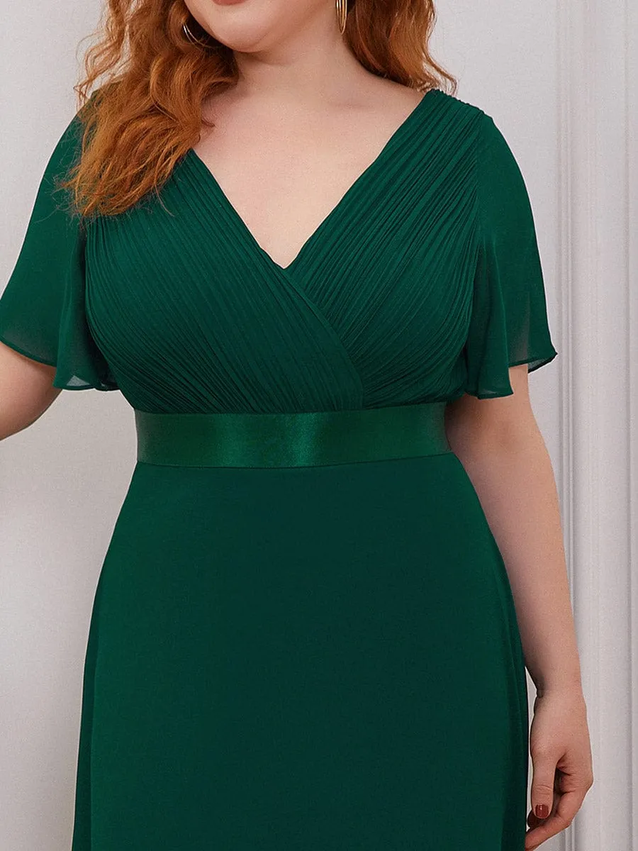 Plus Size Empire Waist V Back Bridesmaid Dress with Short Sleeves