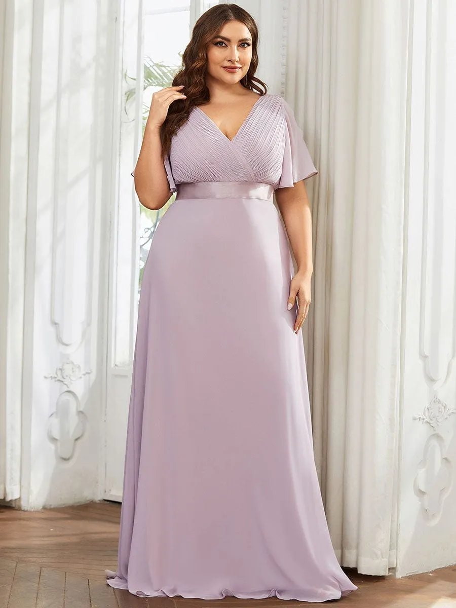 Plus Size Empire Waist V Back Bridesmaid Dress with Short Sleeves