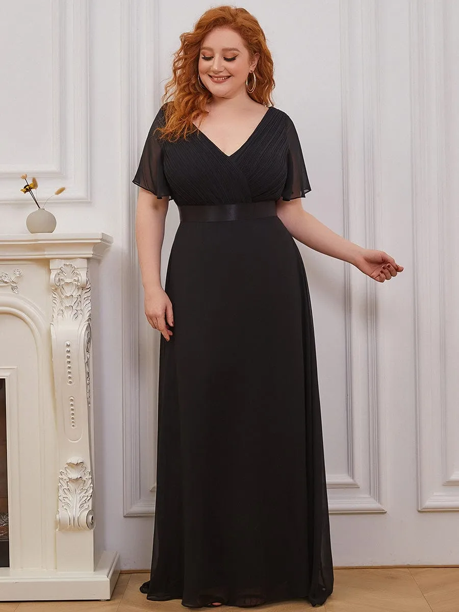 Plus Size Empire Waist V Back Bridesmaid Dress with Short Sleeves