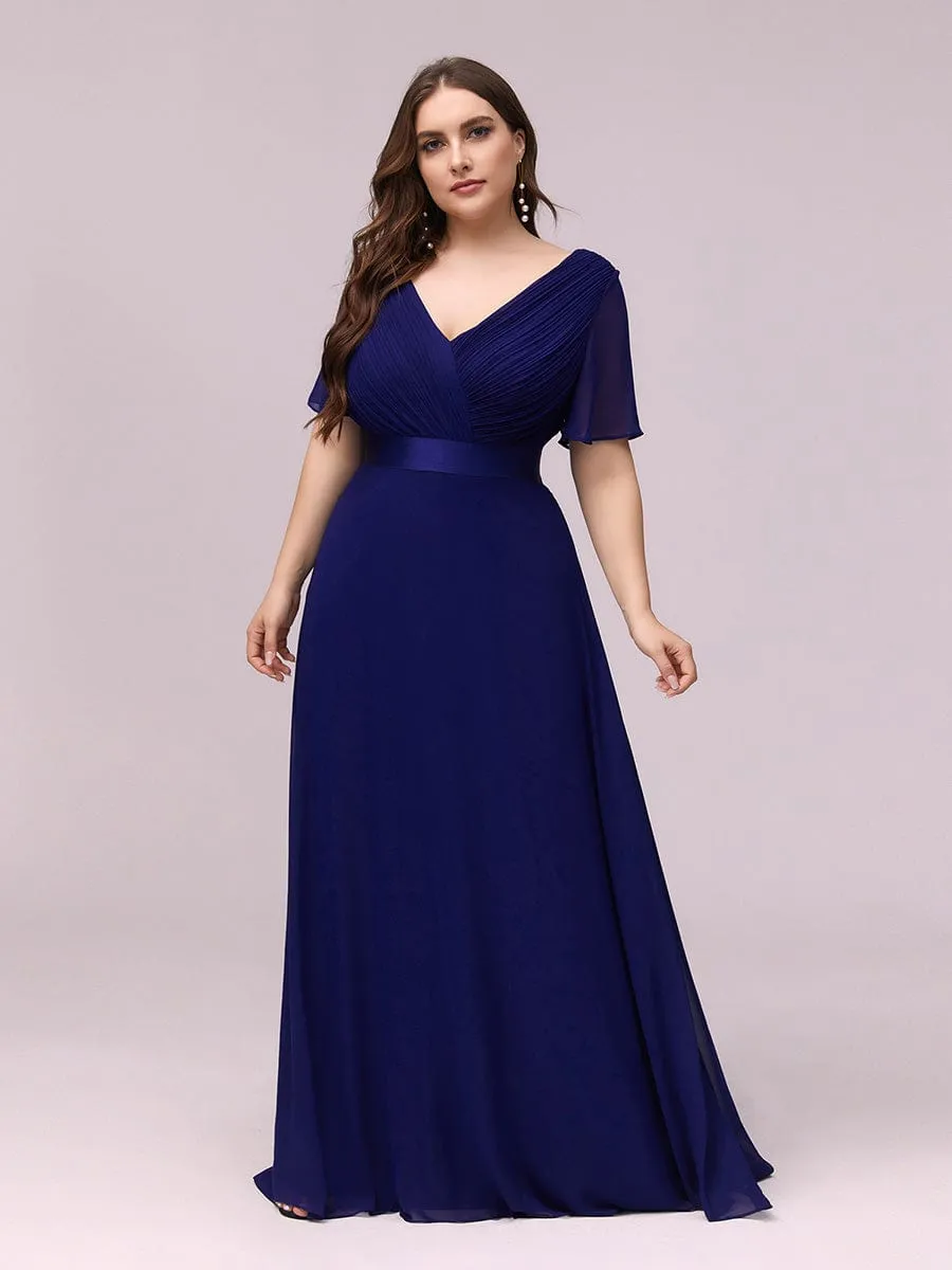 Plus Size Empire Waist V Back Bridesmaid Dress with Short Sleeves