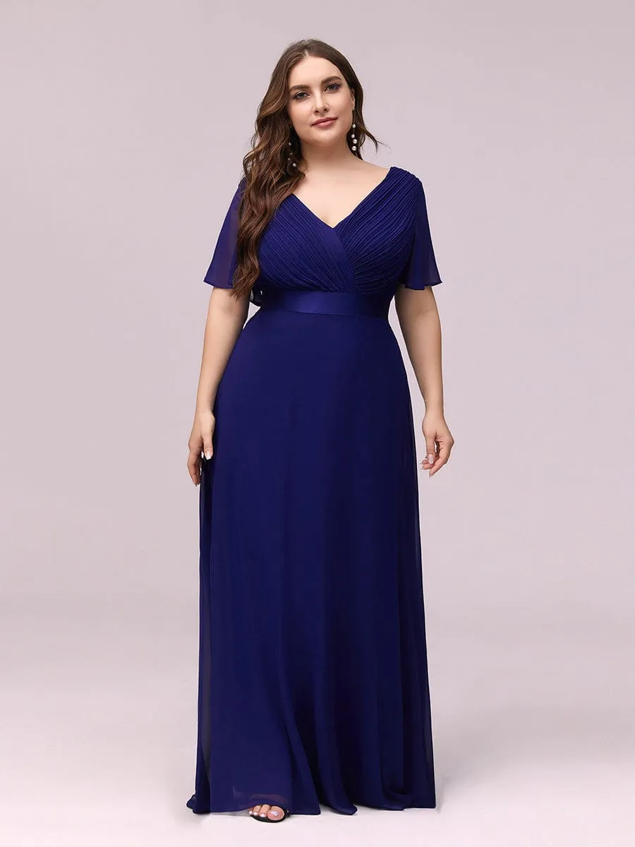 Plus Size Empire Waist V Back Bridesmaid Dress with Short Sleeves