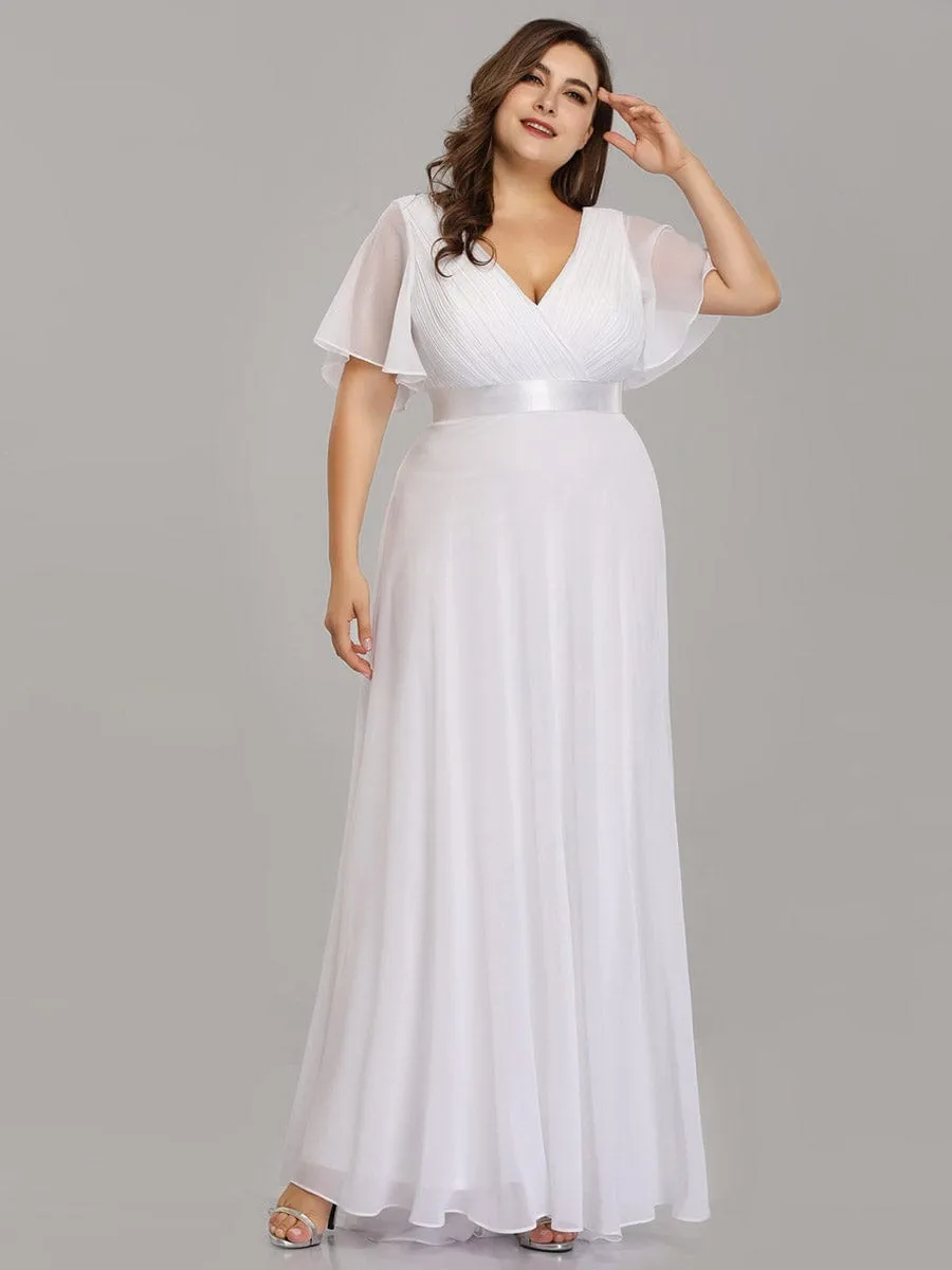 Plus Size Empire Waist V Back Bridesmaid Dress with Short Sleeves