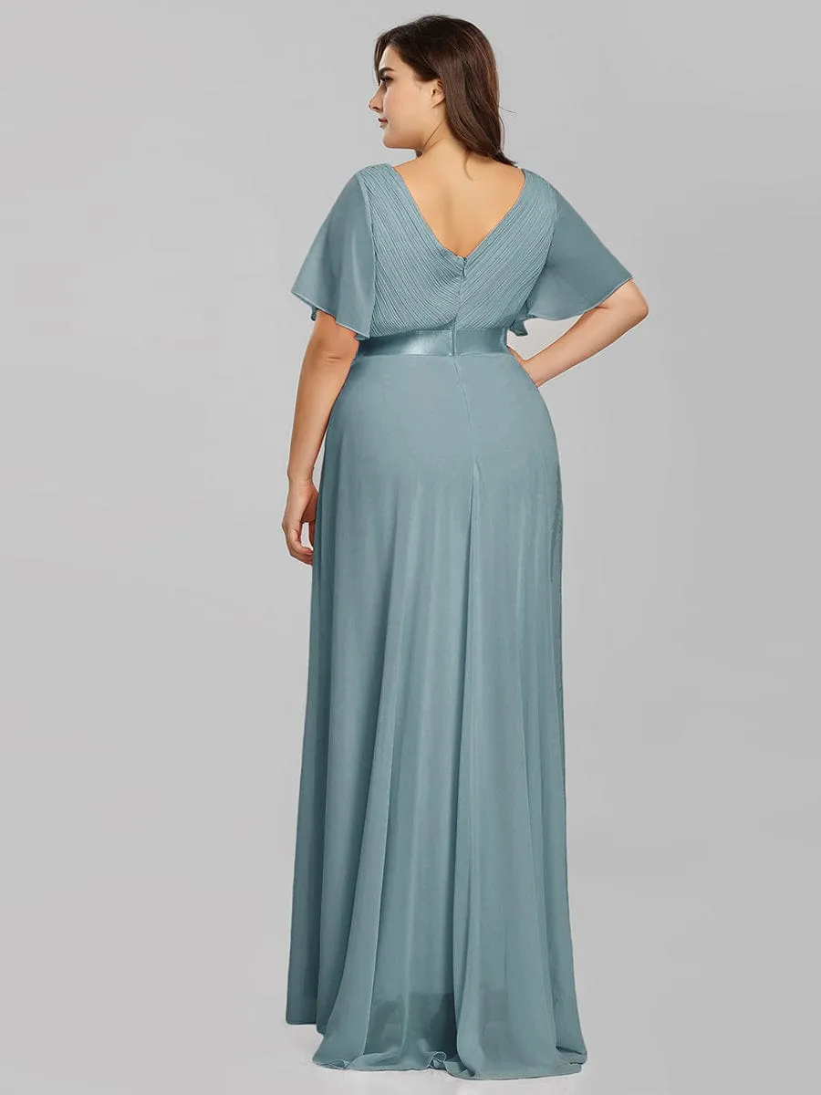 Plus Size Empire Waist V Back Bridesmaid Dress with Short Sleeves