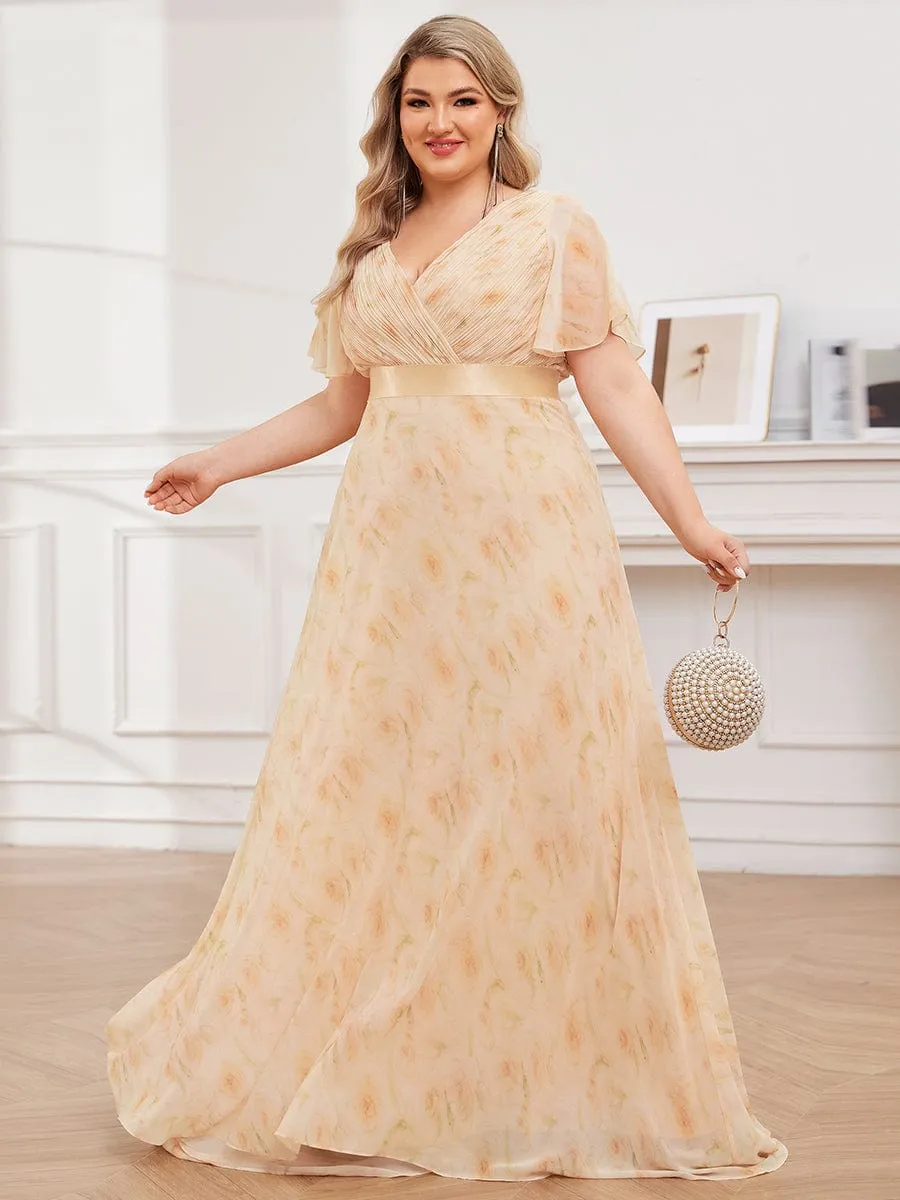 Plus Size Empire Waist V Back Bridesmaid Dress with Short Sleeves