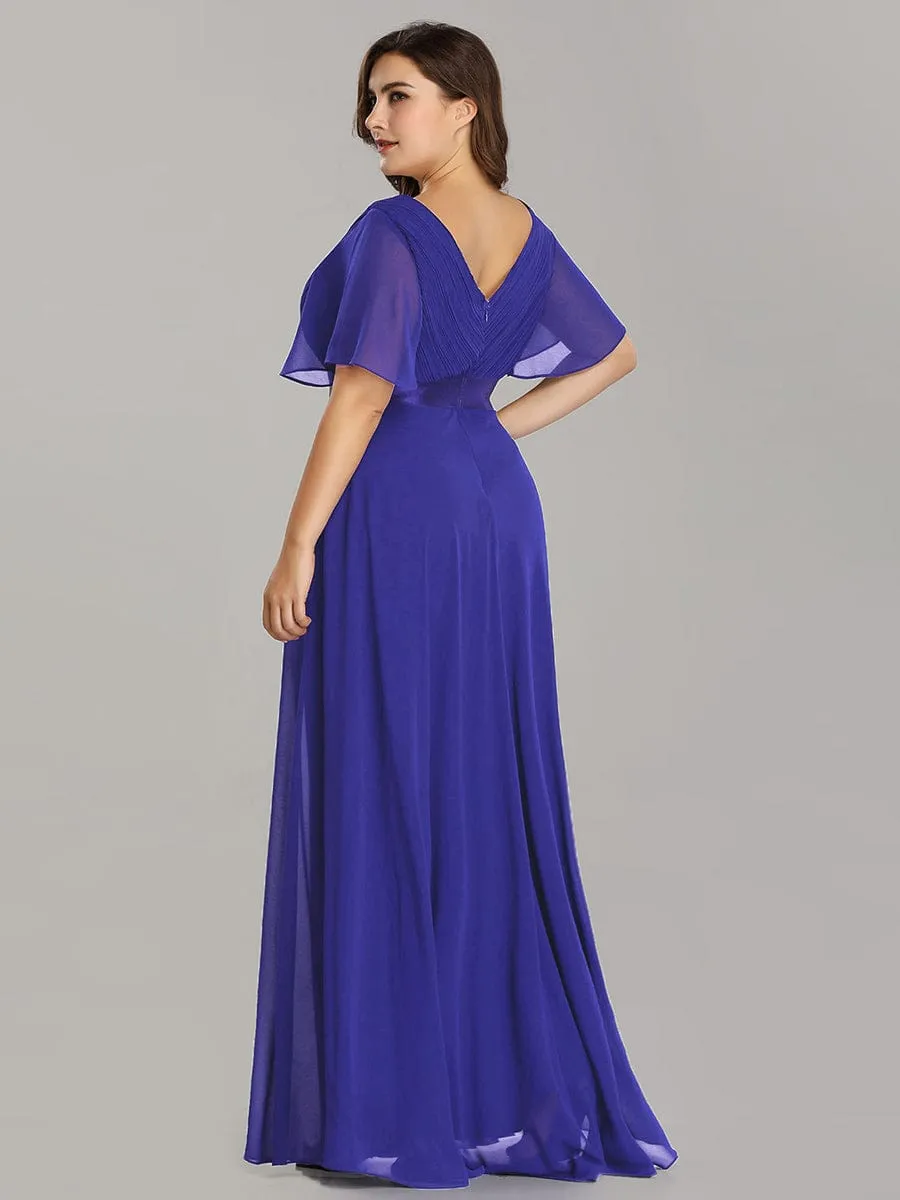 Plus Size Empire Waist V Back Bridesmaid Dress with Short Sleeves