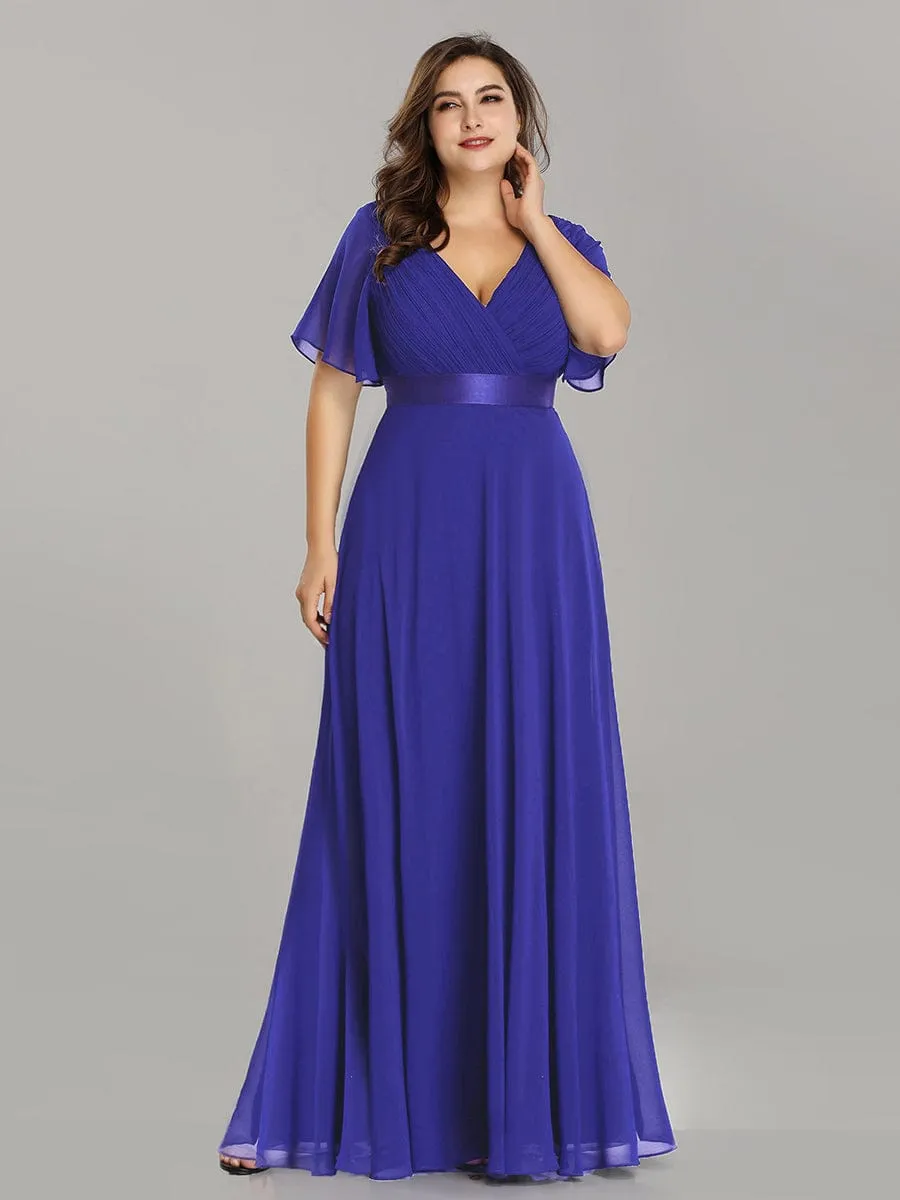 Plus Size Empire Waist V Back Bridesmaid Dress with Short Sleeves