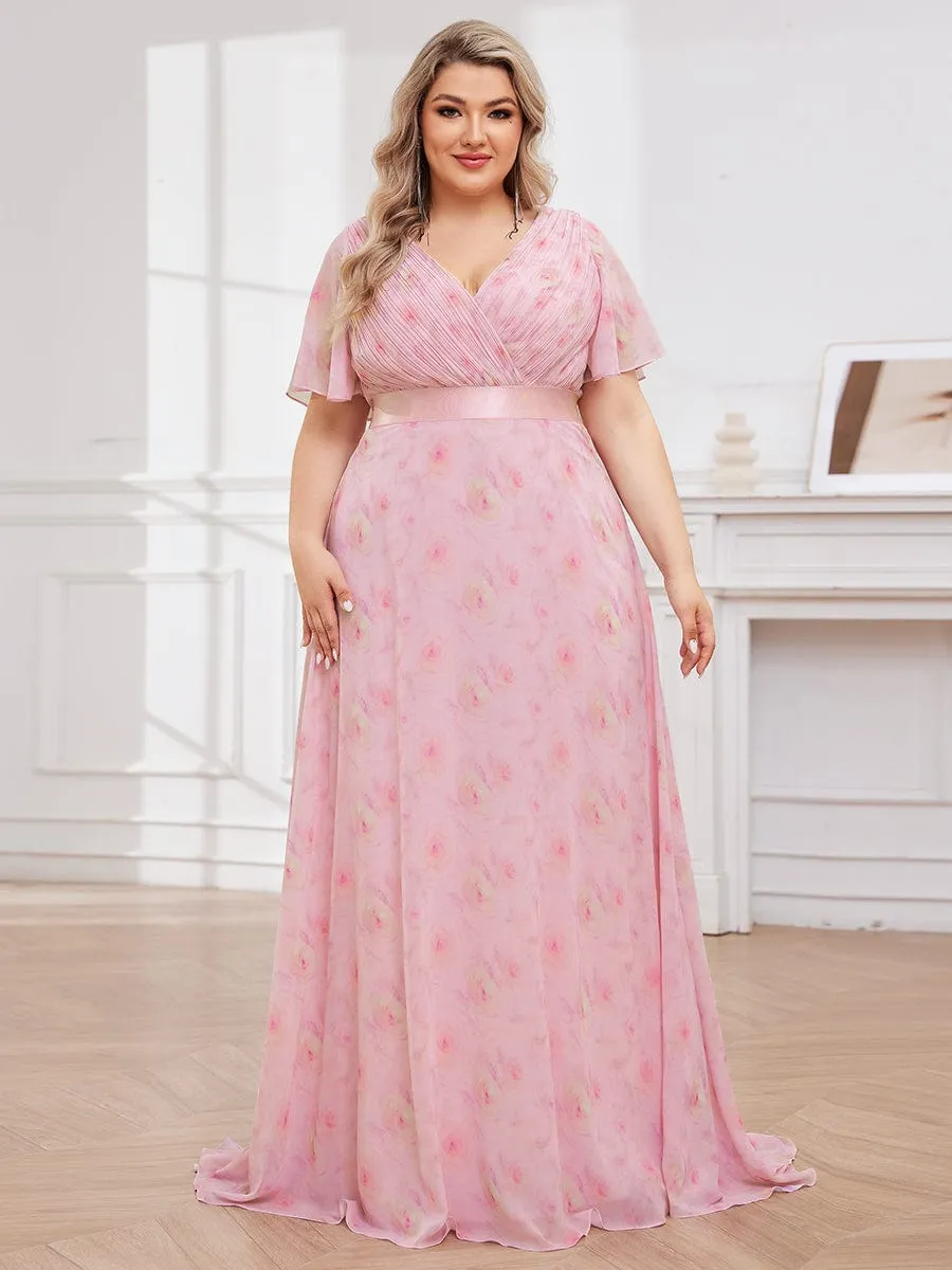 Plus Size Empire Waist V Back Bridesmaid Dress with Short Sleeves