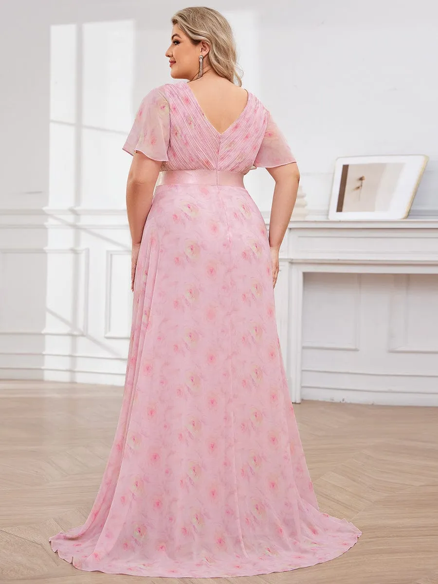 Plus Size Empire Waist V Back Bridesmaid Dress with Short Sleeves