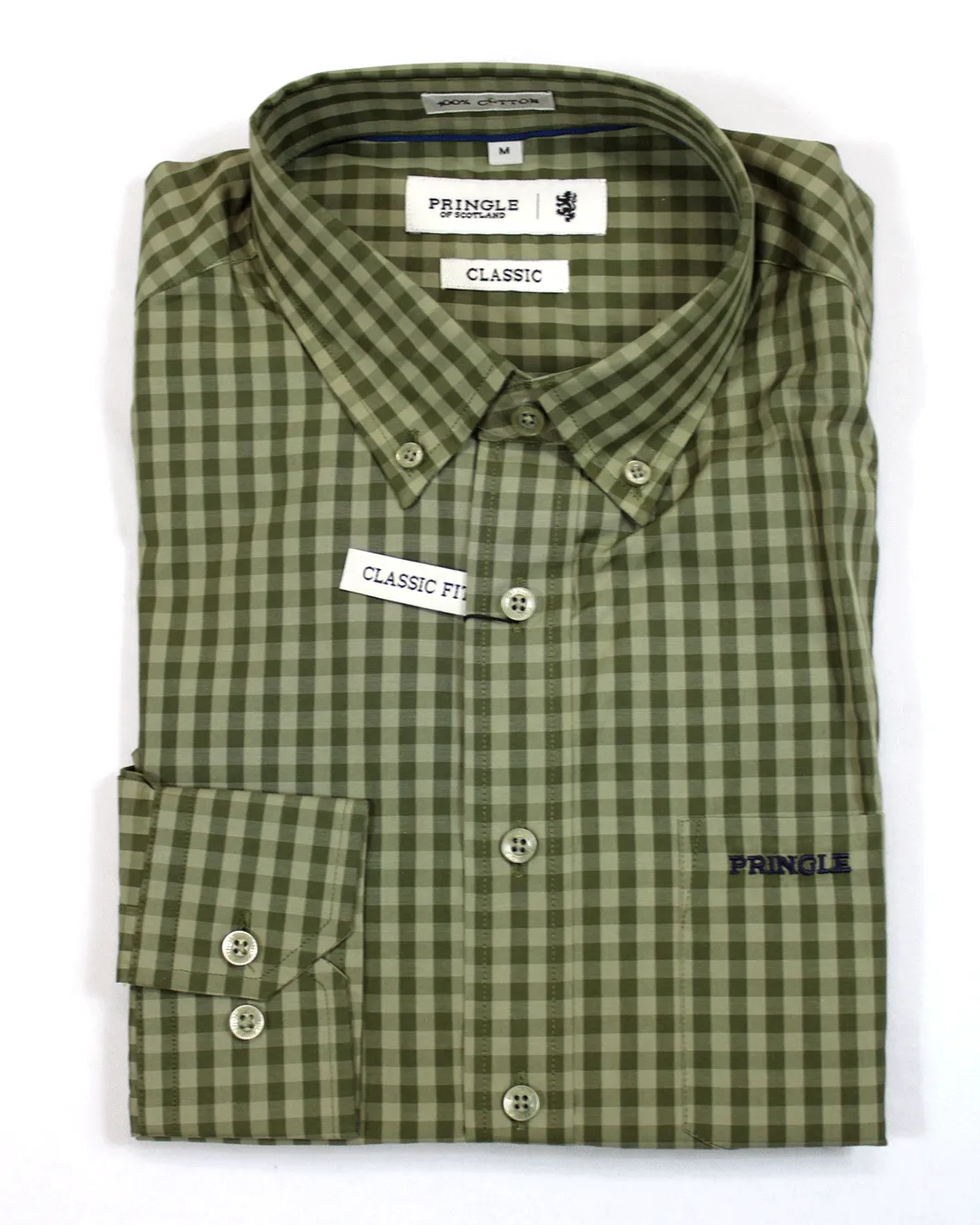 Pringle LS Olive Check Shirt Classic Fit