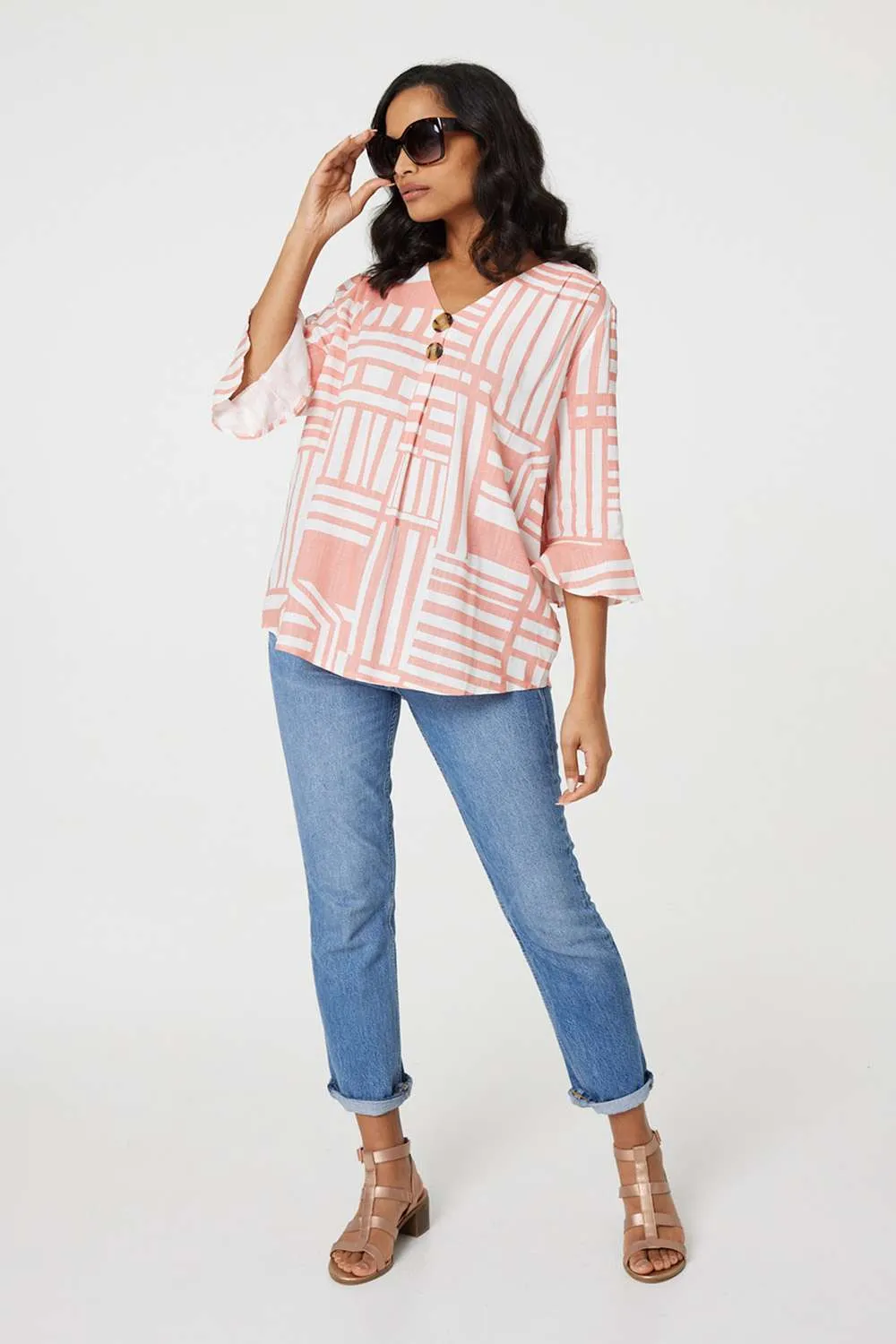 Printed 3/4 Flare Sleeve Blouse