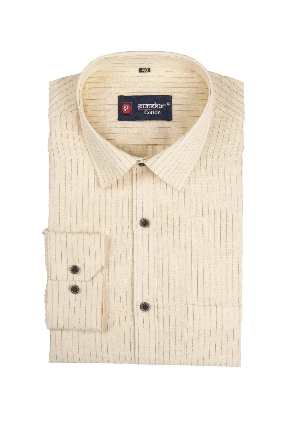 Punekar Cotton Cream Color Lining Criss Cross Woven Cotton Shirt for Men's.