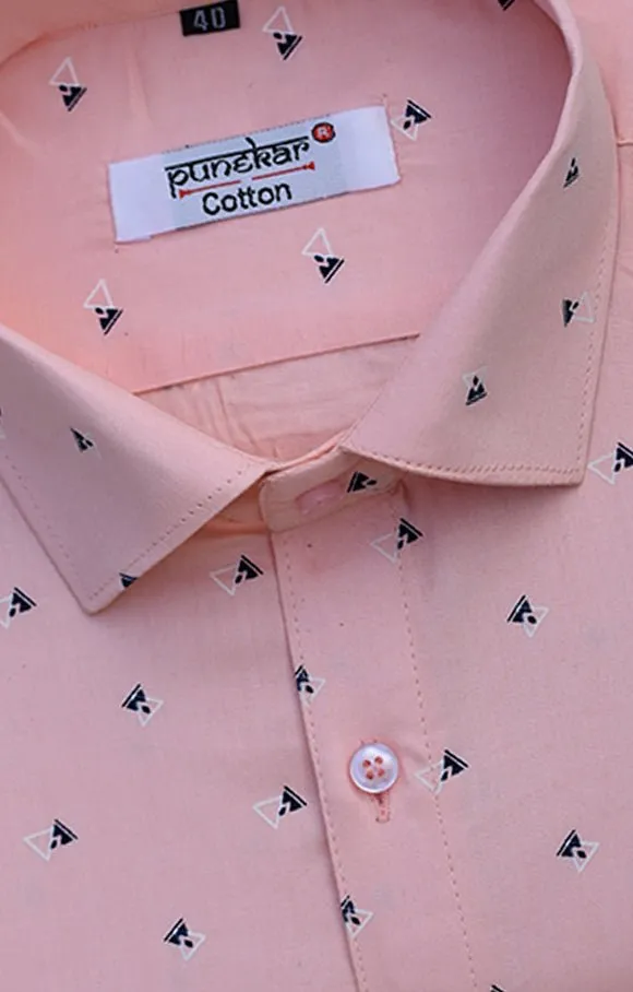 Punekar Cotton Printed Light Pink Color Pure Cotton Handmade Shirt For Men's.