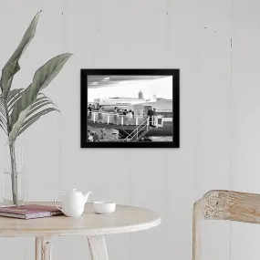 "1950's Men And Women Walking Down Ramp Boarding Commercial Jet Airliner" Black Framed Print