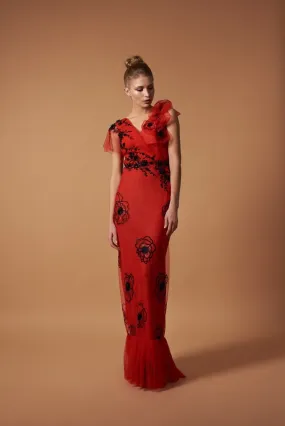 Red Dress with Asymmetric Shoulders for Special Events