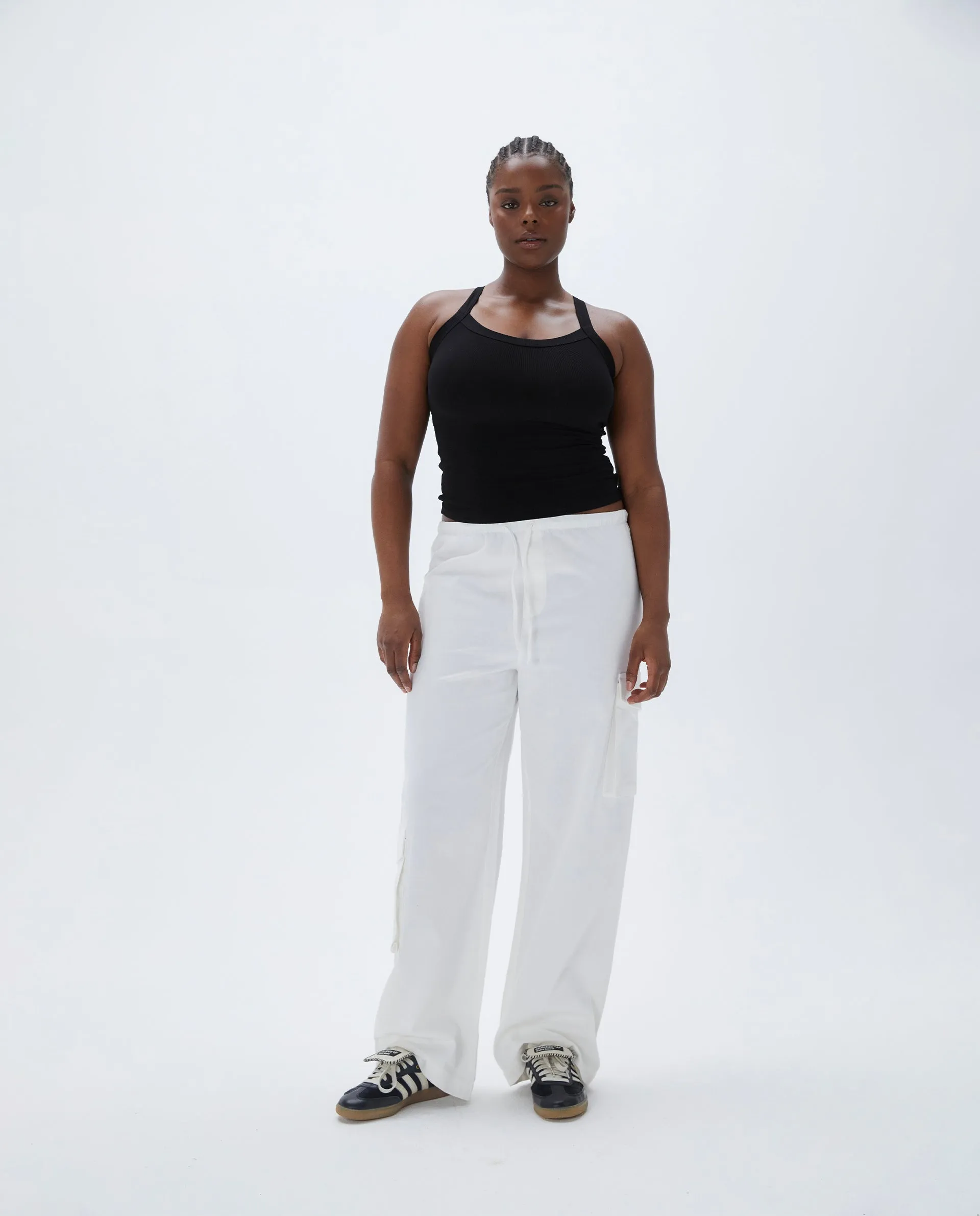 Relaxed Cotton Cargo Pants - White