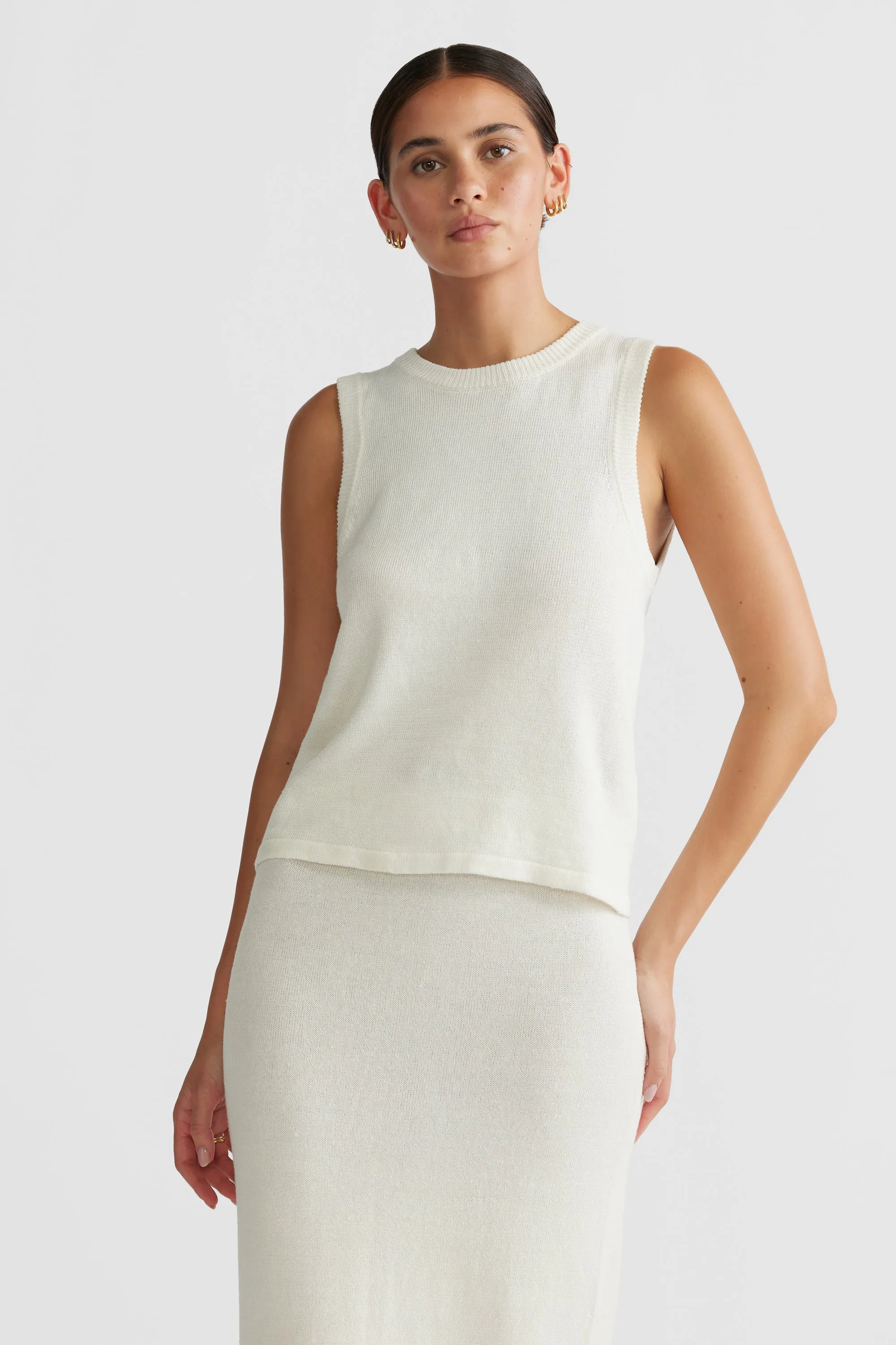 Remi Linen Knit Tank Ivory