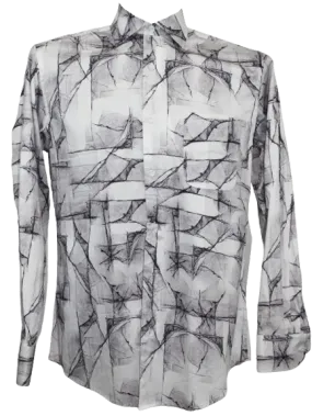 Rossini LS Reg Marble Pattern Grey Shirt