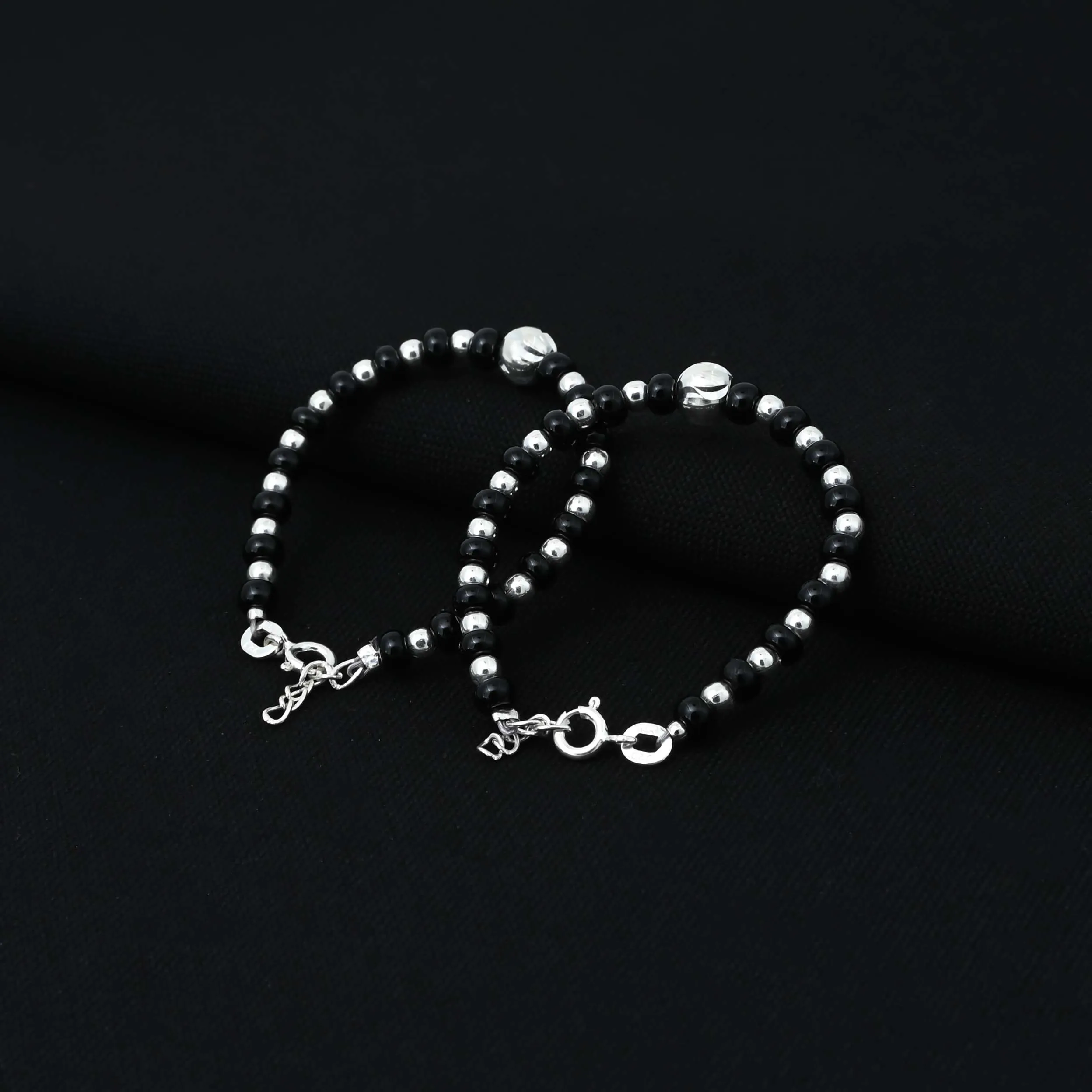 Silver black and Center Silver Bead Bracelet