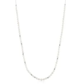 Silver Freshwater Pearl and White Cubic Zirconia Bezel Set Slider Necklace