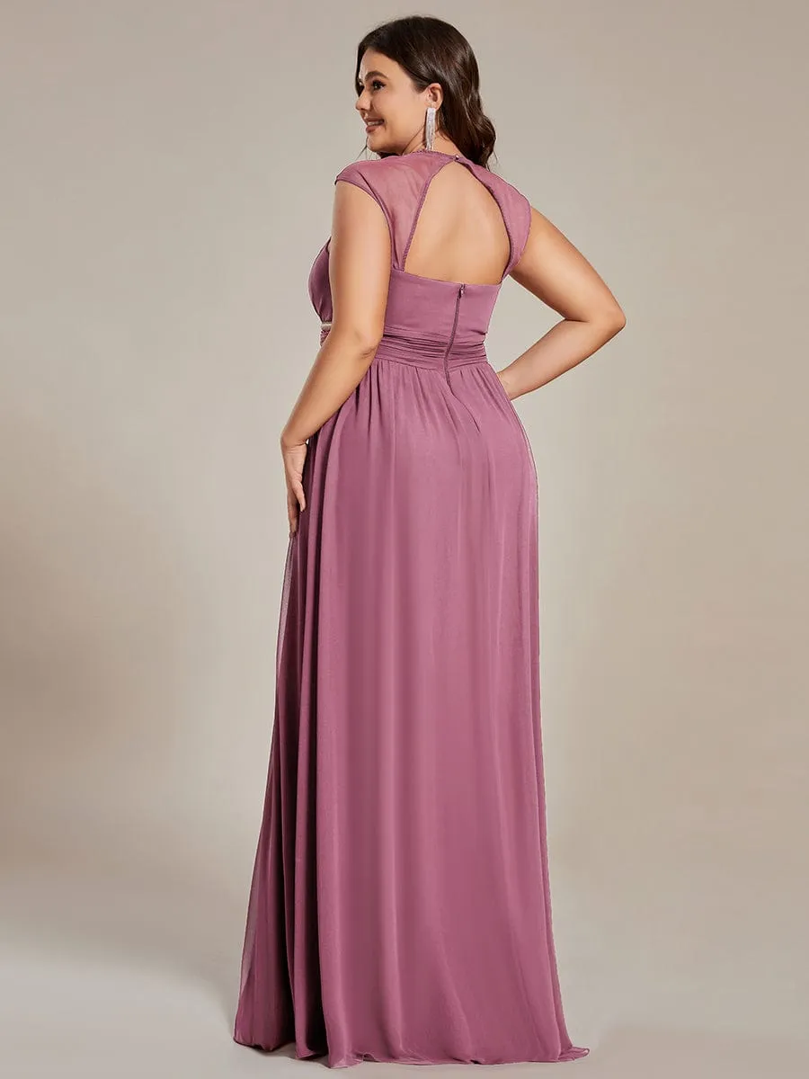 V-Neck Sleeveless Beaded Belt Chiffon A-Line Evening Dress