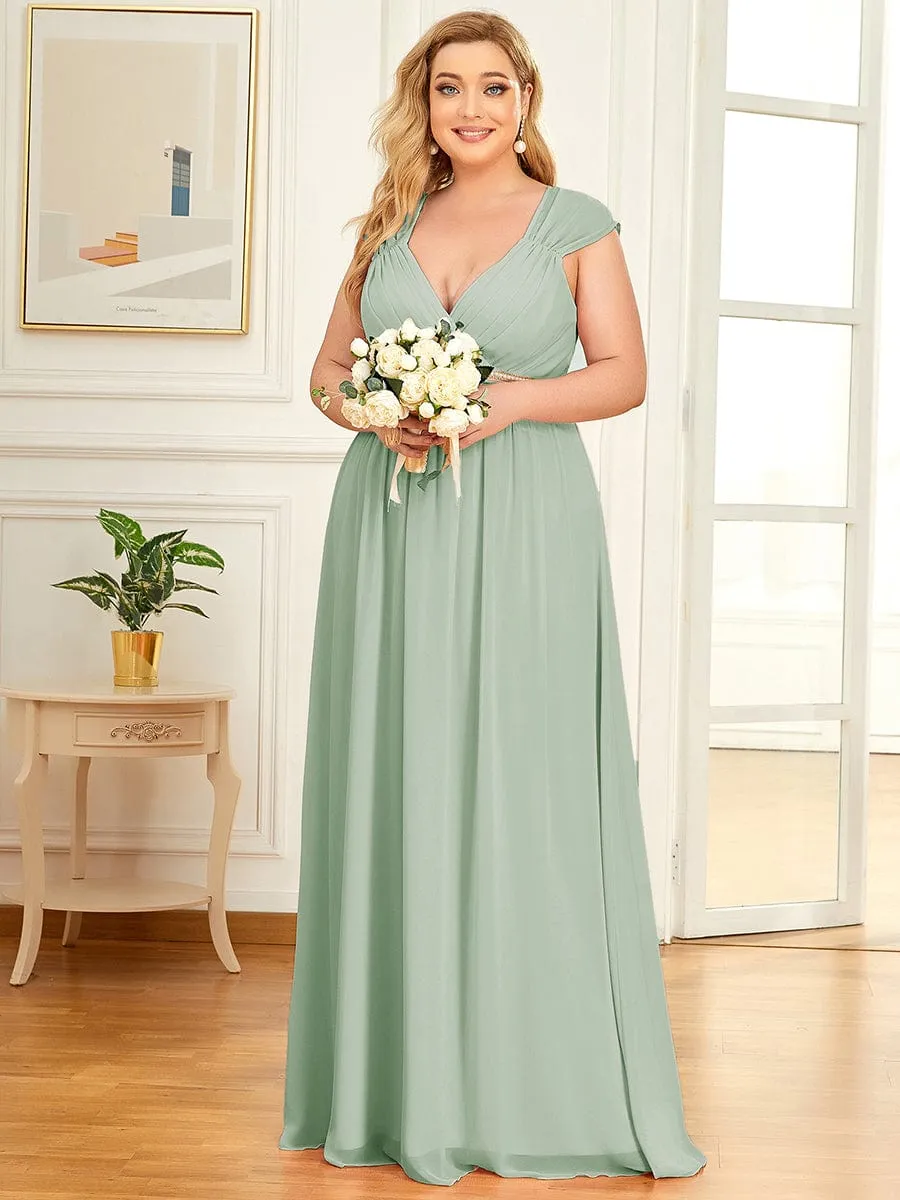 V-Neck Sleeveless Beaded Belt Chiffon A-Line Evening Dress