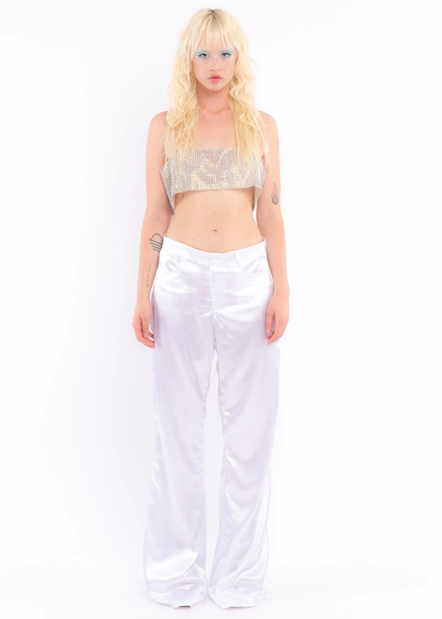 White Low Rise Silk Pants