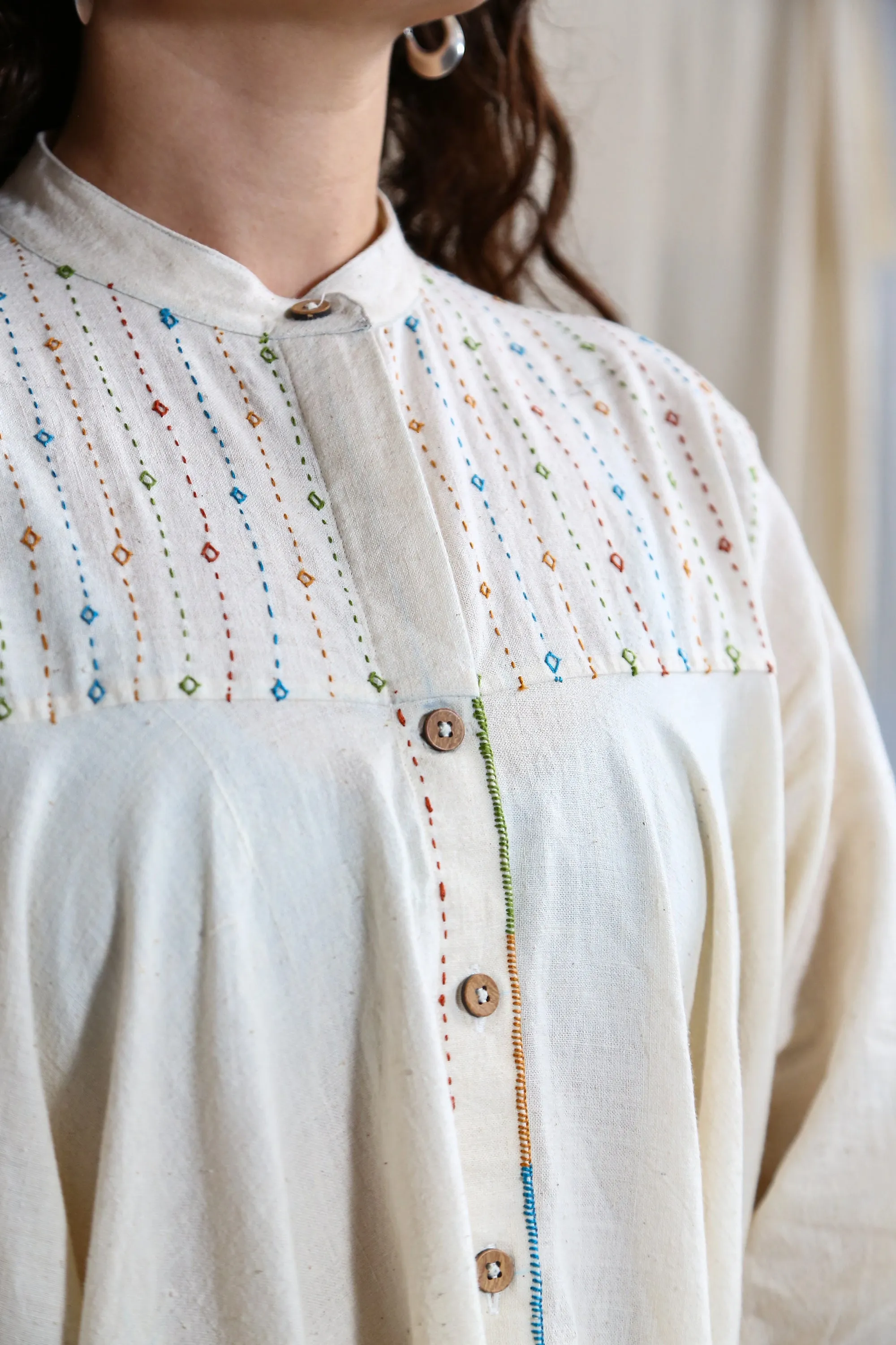 White Shirt Dress with Dhebariya Rabari Embroidery