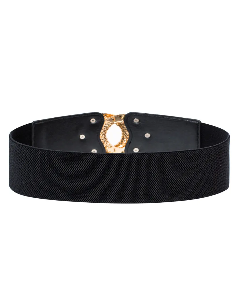 Wide Metal Buckle Stretchy Waist Belt