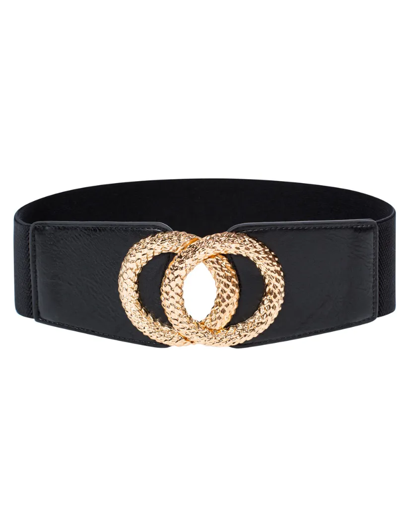 Wide Metal Buckle Stretchy Waist Belt