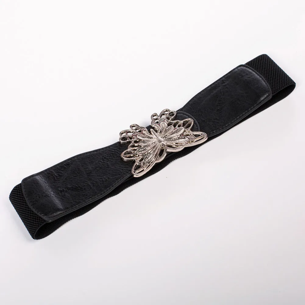 Wide Metal Buckle Stretchy Waist Belt