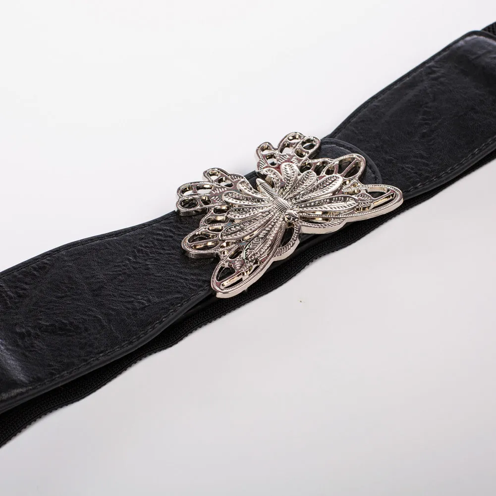 Wide Metal Buckle Stretchy Waist Belt