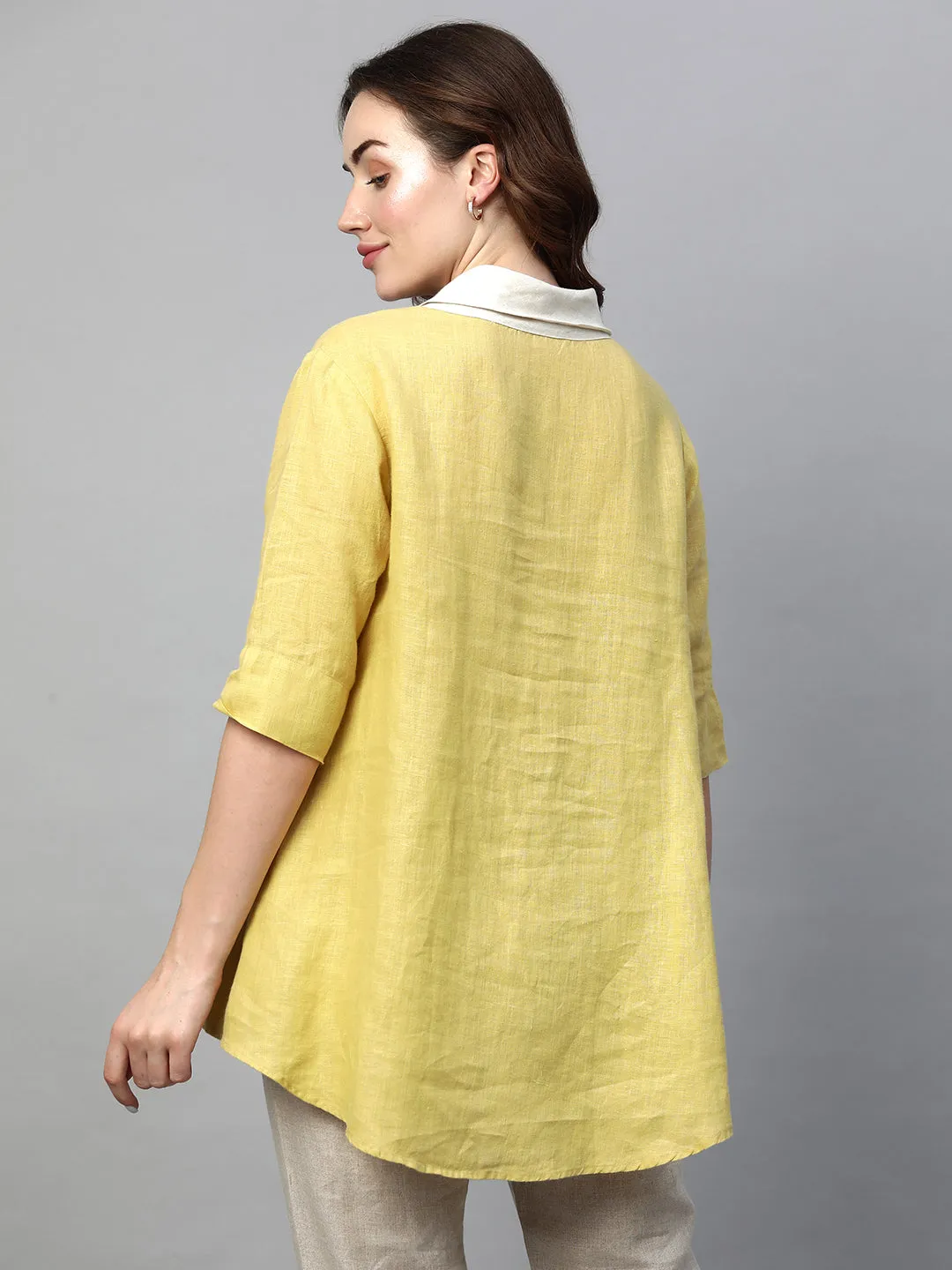 Women's Lime Linen Regular Fit Blouse